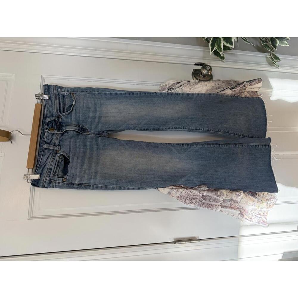 Women's Upcycled American Eagle Boho Flare Jeans w/ Tiered Fabric Inserts Small